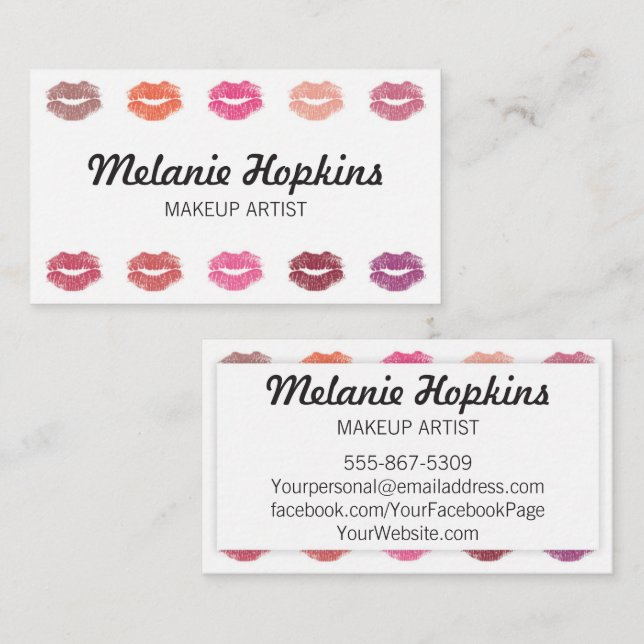 Tarjeta De Visita El lápiz labial del artista de maquillaje besa la (Anverso / Reverso)