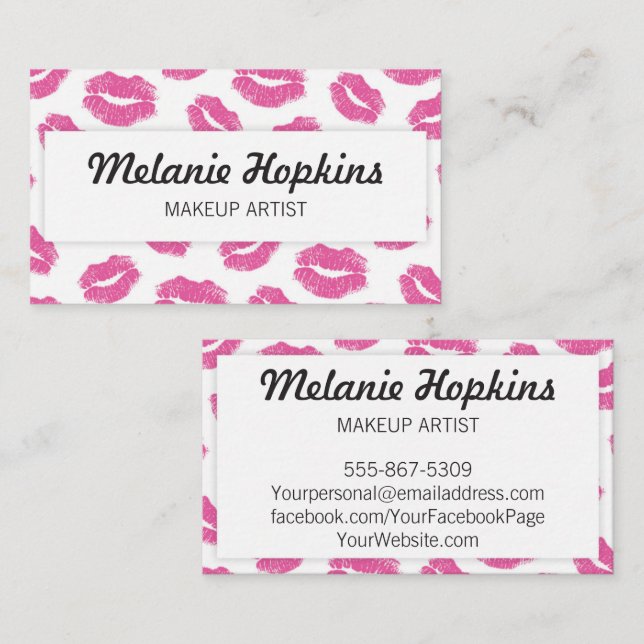 Tarjeta De Visita El lápiz labial del rosa del artista de maquillaje (Anverso / Reverso)