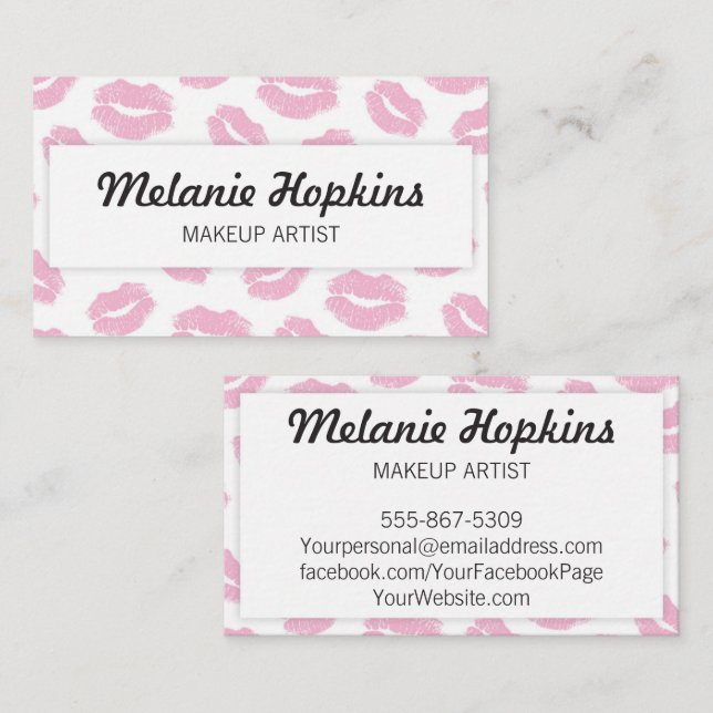 Tarjeta De Visita El lápiz labial del rosa del artista de maquillaje (Anverso / Reverso)