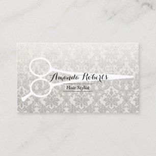 Tarjeta De Visita El lino elegante del damasco gris del estilista y