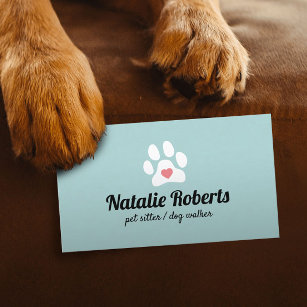 Tarjeta De Visita El Mascota de Dog Walker Sitter Cute Paw Heart