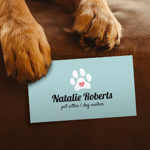Tarjeta De Visita El Mascota de Dog Walker Sitter Cute Paw Heart
