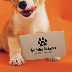 Tarjeta De Visita El Mascota de Dog Walker, Sitter Paw Heart Rustic 