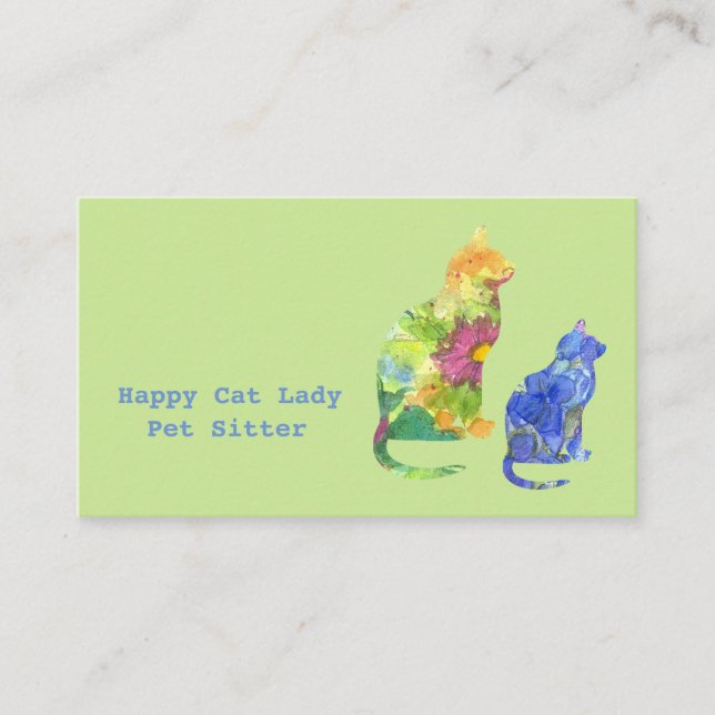 Tarjeta De Visita El Mascota de gatos Sitter florece verde (Anverso)