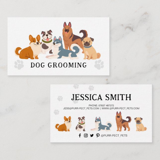 Tarjeta De Visita El Mascota Grooming del perro Groomer Hounds Walke (Anverso / Reverso)