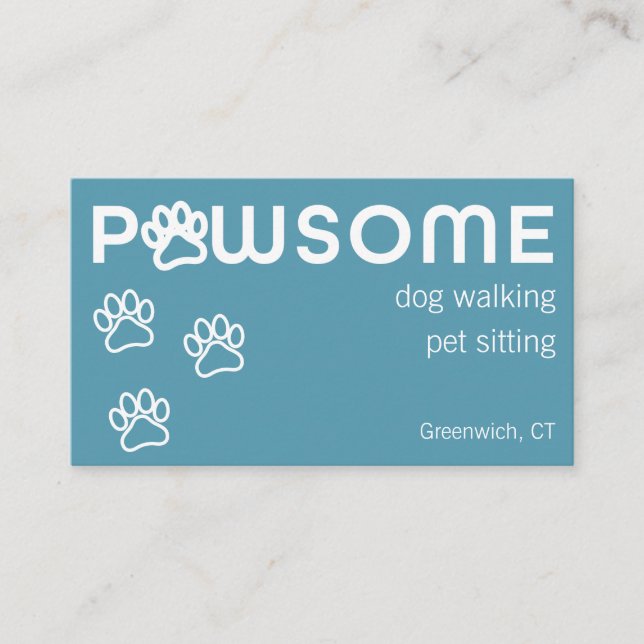 Tarjeta De Visita El Mascota moderno de Dog Walker Sitter Pawsome Bl (Anverso)