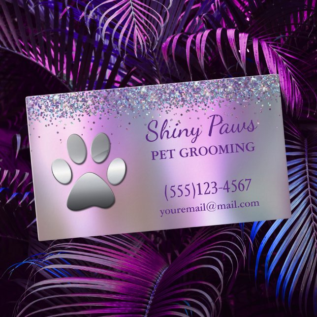 Tarjeta De Visita El moderno Purpurina Shimmer Dog Paw Grooming Serv (Subido por el creador)