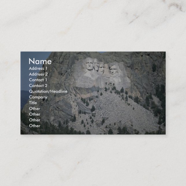 Tarjeta De Visita El monte Rushmore, Black Hills, Dakota del Sur, (Anverso)