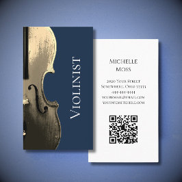 Tarjeta De Visita El músico Violin Performer QR code Navy Blue