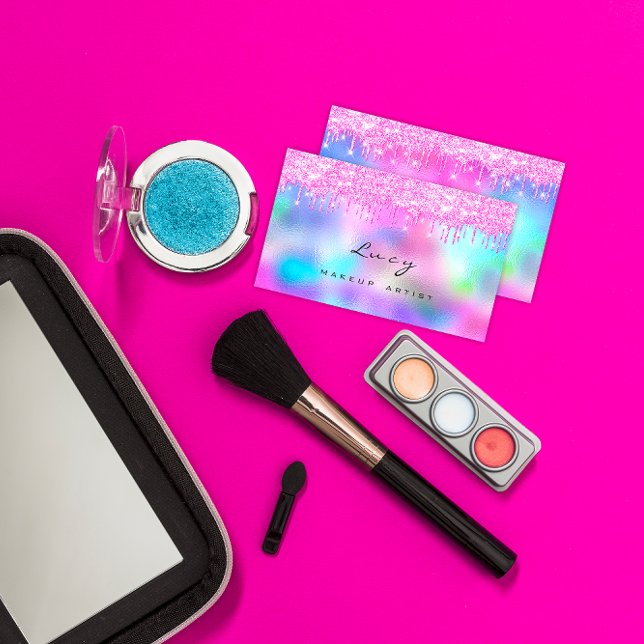 Tarjeta De Visita El nombre de la ceja de ojos de maquillaje golpea  (Makeup Eyebrow Name Lashes Fuchsia Pink Drips Business Card)