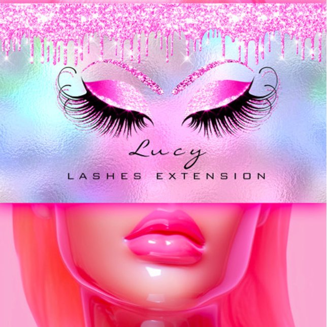 Tarjeta De Visita El nombre de la ceja ocular maquillará el Purpurin (Makeup Eyebrow Name Lashes Glitter Pink Drips Business Card)