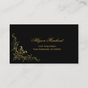 Tarjeta De Visita El oro adornado elegante remolina en negro