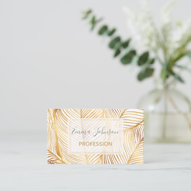Tarjeta De Visita El oro deja un patrón blanco elegante (Anverso de pie)