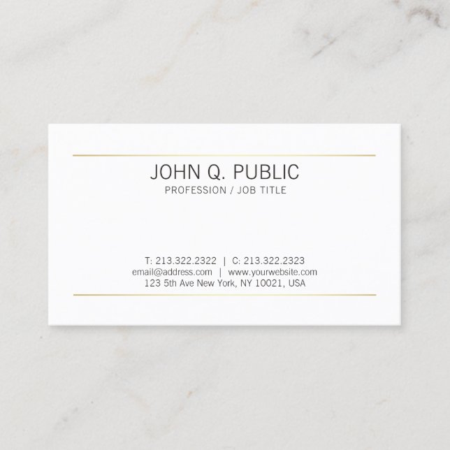 Tarjeta De Visita El oro llano liso elegante raya blanco moderno (Anverso)