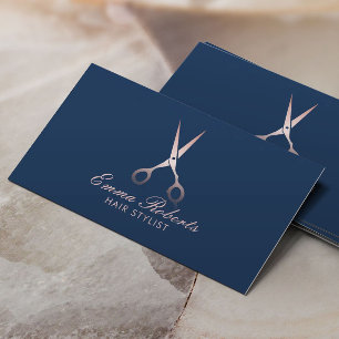 Tarjeta De Visita El oro subió estilista Scissor azules marinos