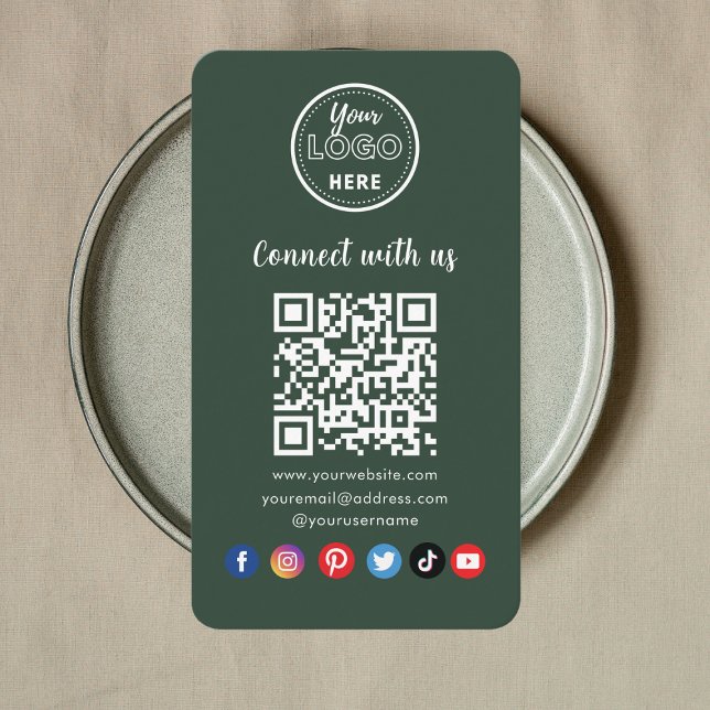 Tarjeta De Visita El oscuro código QR verde se conecta con los medio (Subido por el creador)