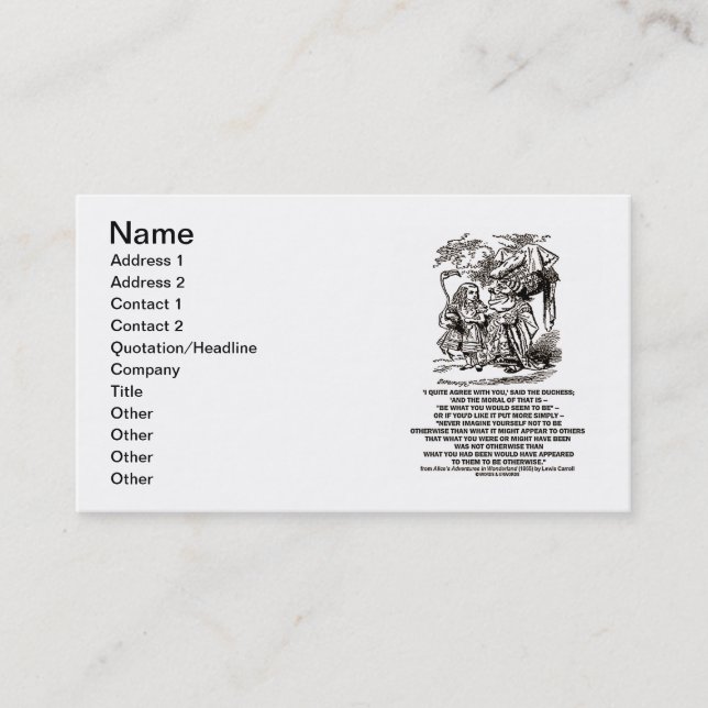 Tarjeta De Visita El país de las maravillas sea lo que usted (Anverso)