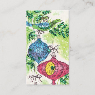 Tarjeta De Visita El pájaro retro de los bulbos del navidad del