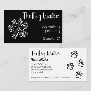 Tarjeta De Visita El Paseador de Perros Profesional Moderno Negro