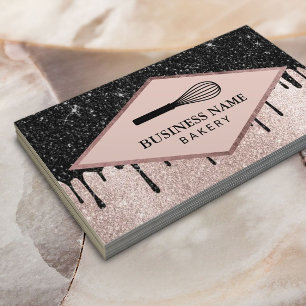 Tarjeta De Visita El pastelero chef Whisk Black Dris Rosa Oro