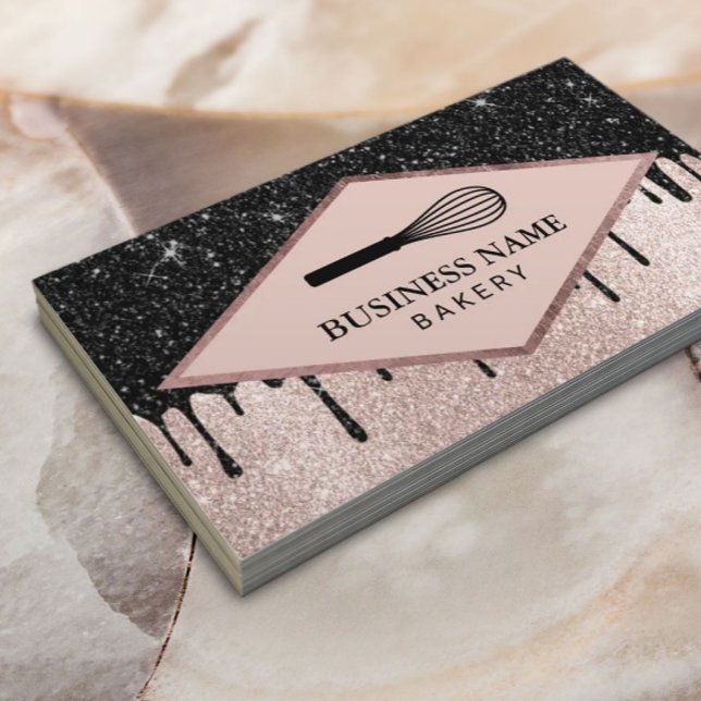 Tarjeta De Visita El pastelero chef Whisk Black Dris Rosa Oro (Subido por el creador)