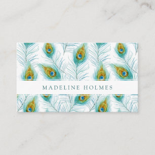 Tarjeta De Visita El pavo real empluma moderno azul