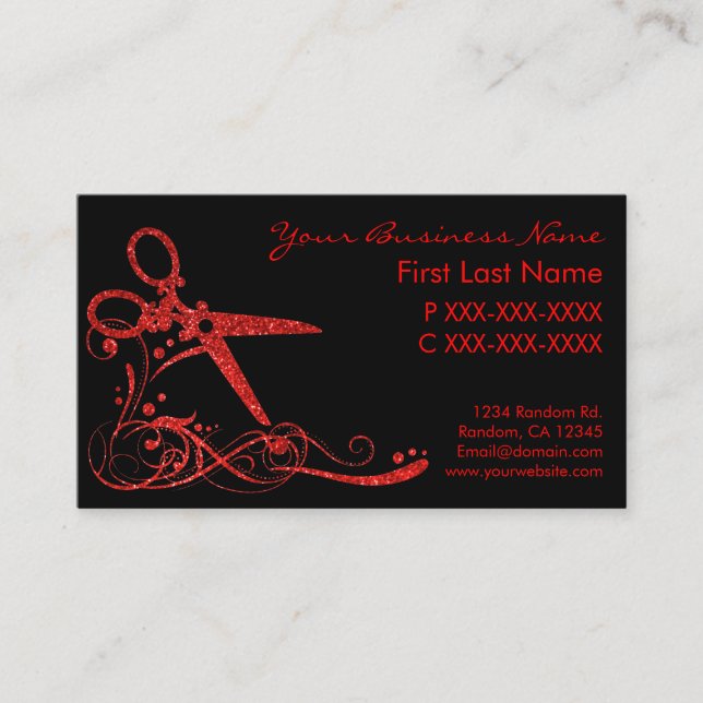Tarjeta De Visita El pelo negro rojo del remolino del purpurina (Anverso)