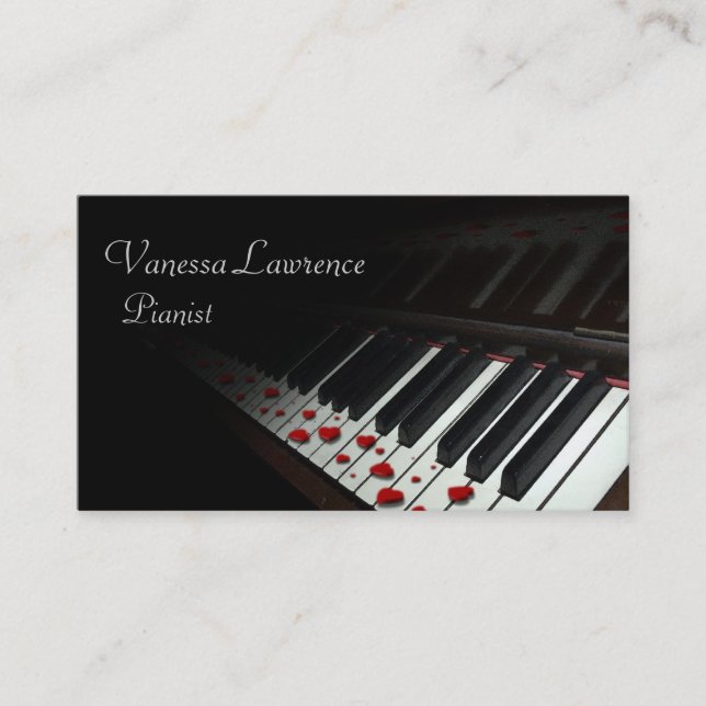 Tarjeta De Visita El piano cierra elegante negro (Anverso)