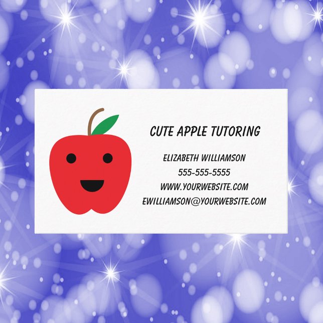 Tarjeta De Visita El profesor de Apple Tutor Cute Red Personaliza (An education theme business card that has a cute red apple and text you can personalize!)