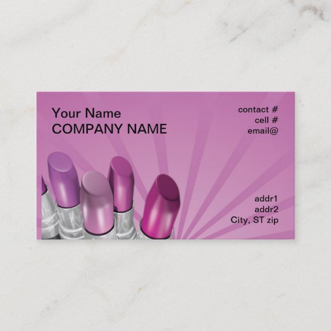 Tarjeta De Visita el rosa sombrea el lápiz labial (Anverso)
