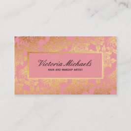 Tarjeta De Visita El rosa y el Relieve metalizado dorado miran