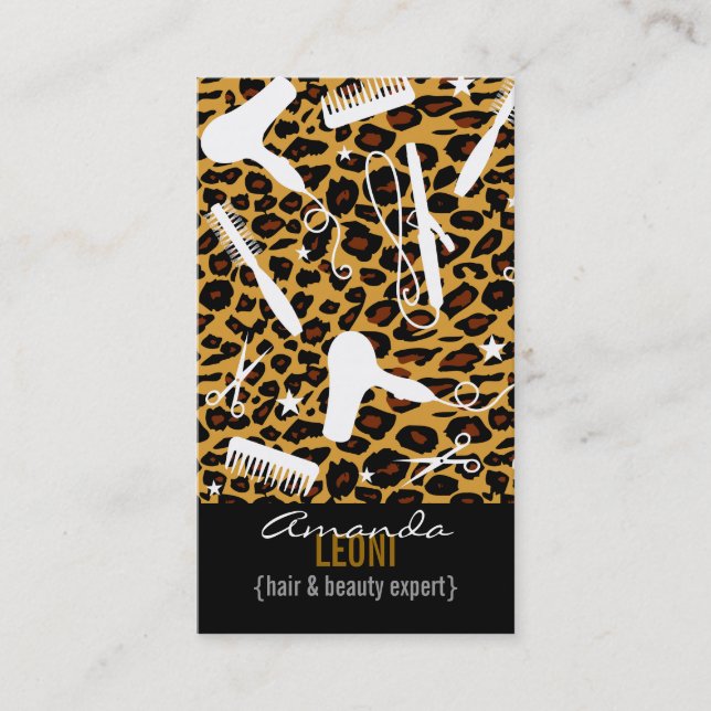 Tarjeta De Visita El salón del estampado leopardo equipa vertical (Anverso)