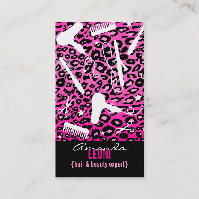 Tarjeta De Visita El salón rosado del estampado leopardo equipa (Anverso)