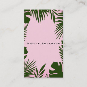 Tarjeta De Visita El verde tropical rosado deja moda elegante