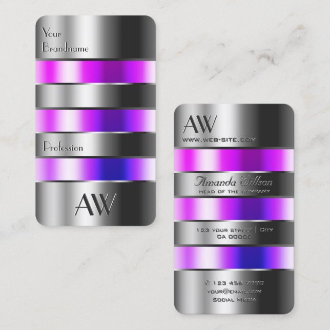 Tarjeta De Visita El vidrio plateado luce fluidos morados rosados co (Anverso / Reverso)