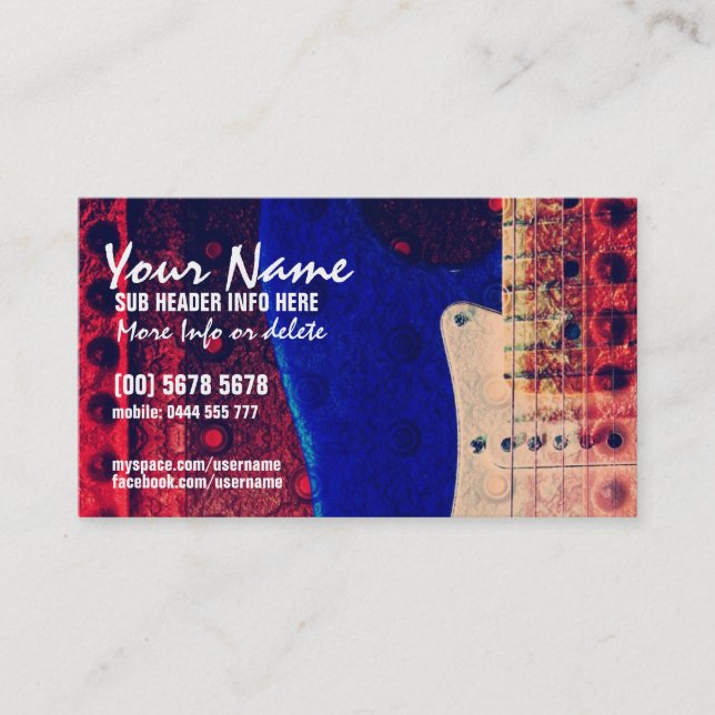 Tarjeta de visita Electric Guitar Red/Blue Music (Anverso)