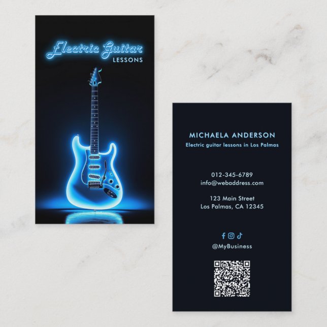 Tarjeta De Visita Electric Guitar Teacher QR Code & Social Media (Anverso / Reverso)