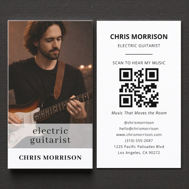 Tarjeta De Visita Electric Guitarist Musician QR Code Photo (Subido por el creador)