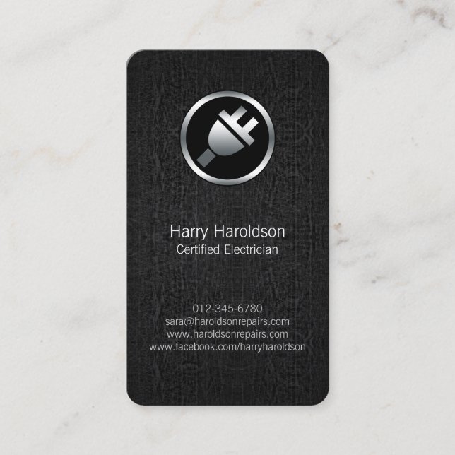 Tarjeta De Visita Electric Plug BlackGrunge Electrician BusinessCard (Anverso)