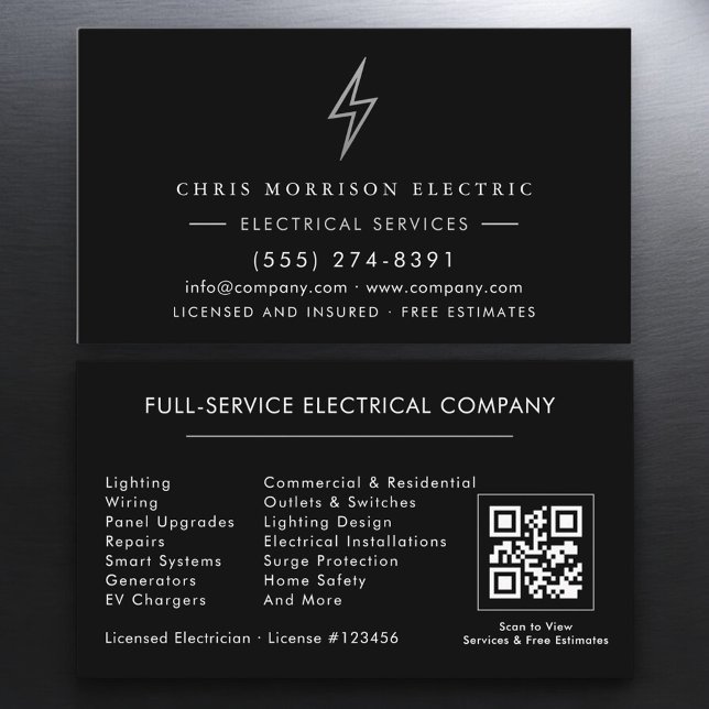 Tarjeta De Visita Electrician – Black Silver Electrical Service (Subido por el creador)