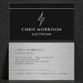 Tarjeta De Visita Electrician Black Silver Metallic Contractor