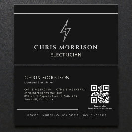 Tarjeta De Visita Electrician Black & Silver Professional QR Code