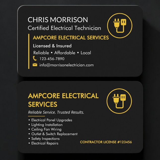 Tarjeta De Visita Electrician Electrical Branding Black Yellow (Subido por el creador)