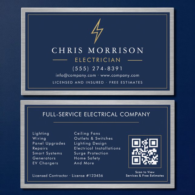 Tarjeta De Visita Electrician Electrical Contractor Metal QR Code (Subido por el creador)