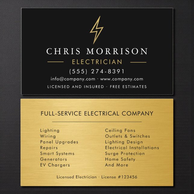 Tarjeta De Visita Electrician Metal Black Gold Handyman Contractor (Subido por el creador)