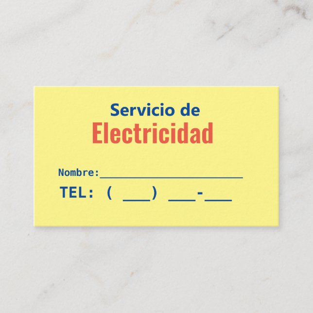 Tarjeta De Visita electricidad. (Anverso)