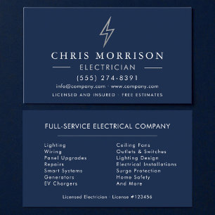 Tarjeta De Visita Electricista Azul Marino Plata