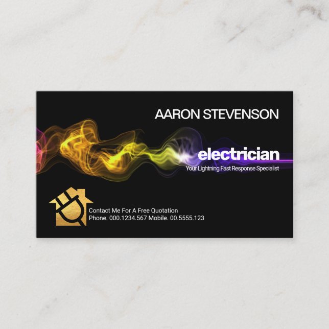 Tarjeta De Visita Electricista colorido en rayo eléctrico (Anverso)
