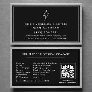 Tarjeta De Visita Electricista Compañía Eléctrica Plata Negro