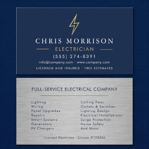 Tarjeta De Visita Electricista Contratista de Mano de Obra Metal Azu